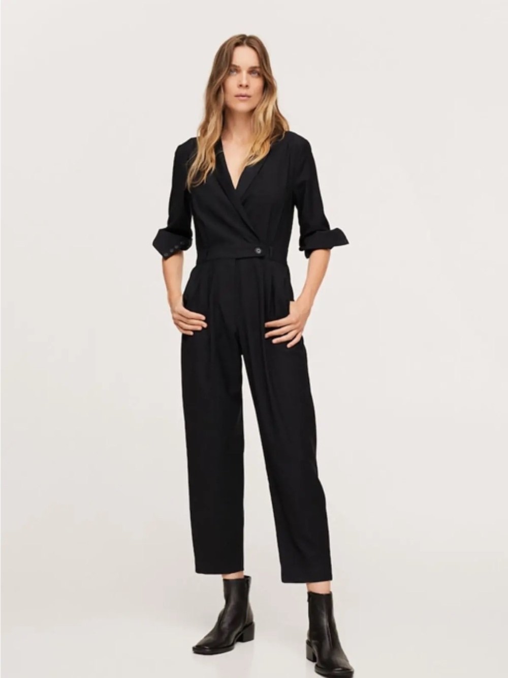 Mango Black Wrap-Front Tailored Jumpsuit Medium
